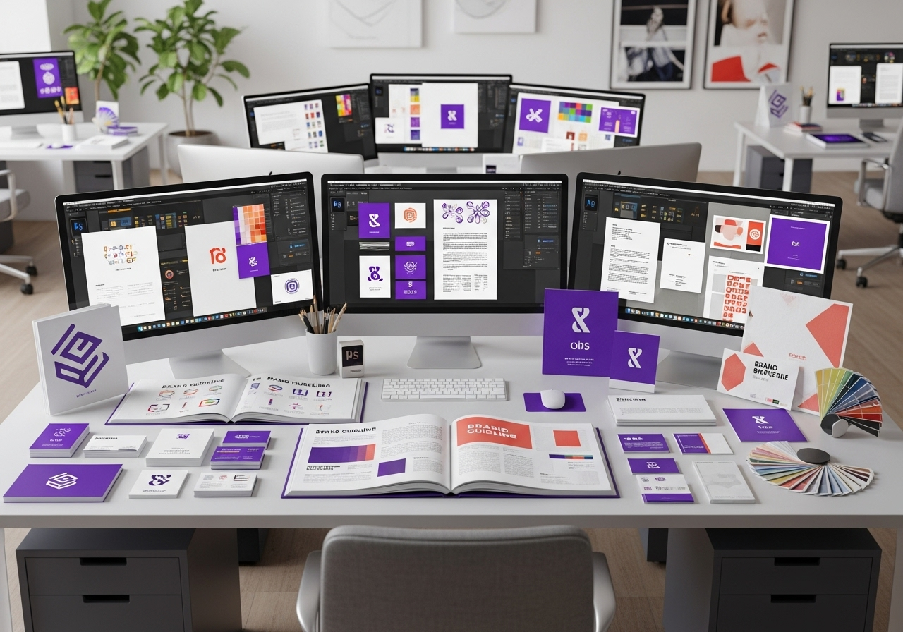 Brand identity design studio workspace