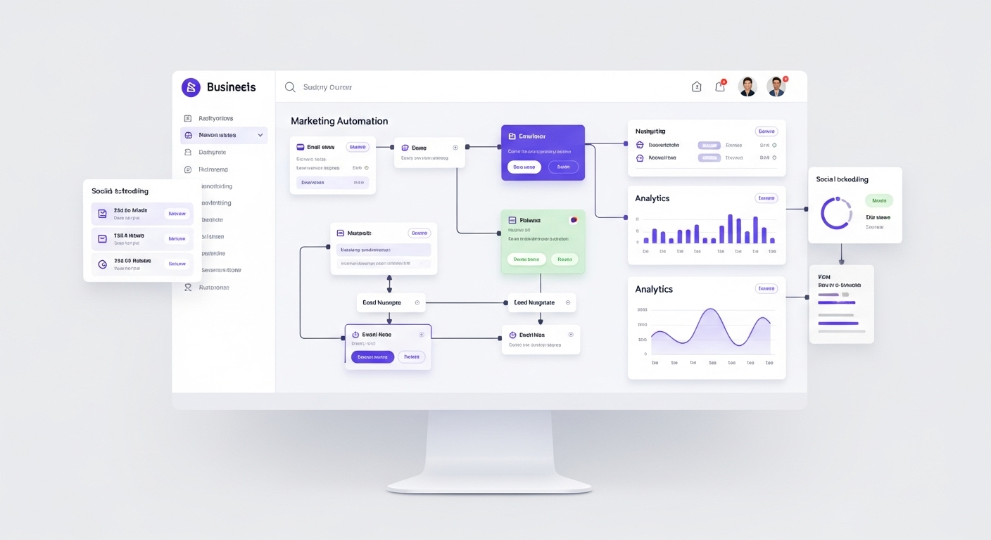 Marketing automation workflow dashboard with connected pipelines