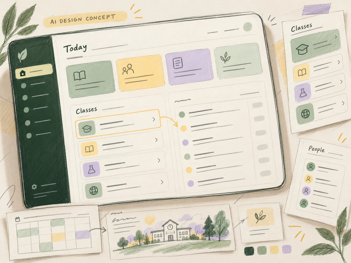 Colorful AI-generated concept draft for the ClassWolf daily overview