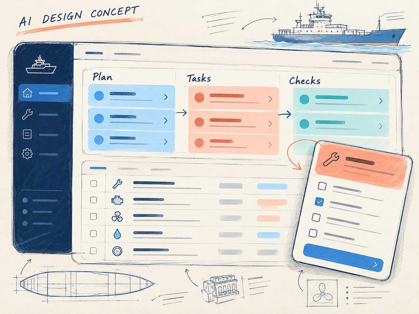 AI-generated colourful design draft exploring maintenance priorities and planning