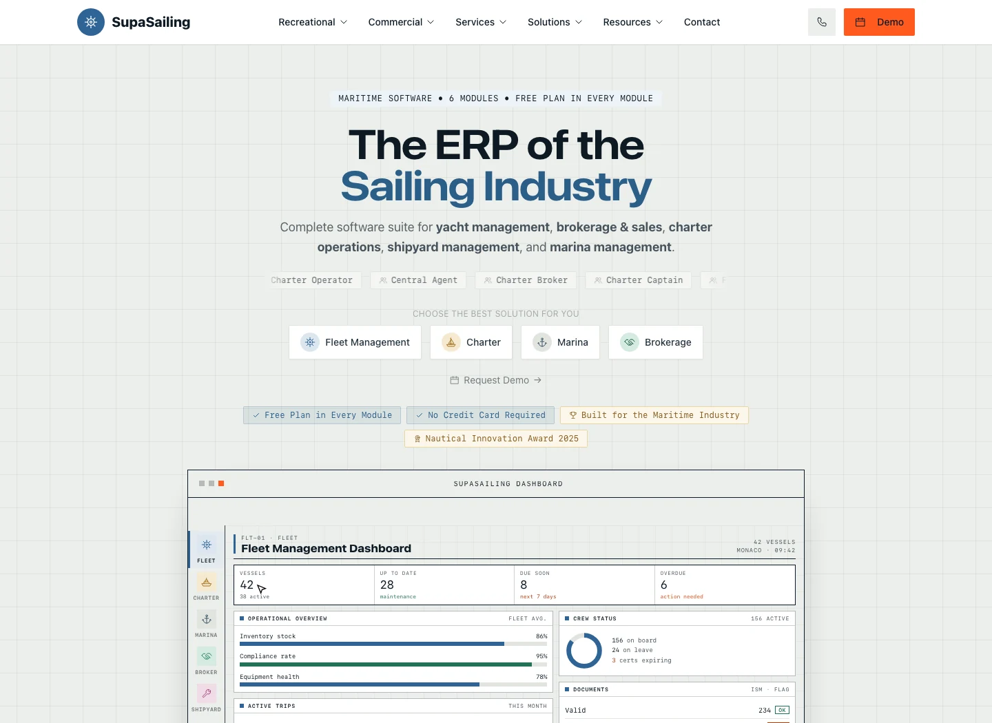 Final SupaSailing website presenting its yachting software ecosystem